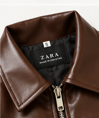 Brown Ruched-Hem Leather-Look Bomber Jacket - Image 3
