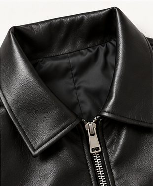 Black Leather-Look Bomber Jacket - Image 3