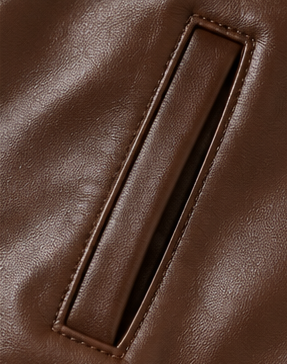 Brown Ruched-Hem Leather-Look Bomber Jacket - Image 5