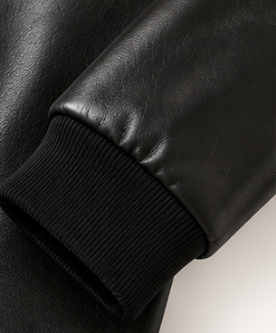 Black Leather-Look Bomber Jacket - Image 6
